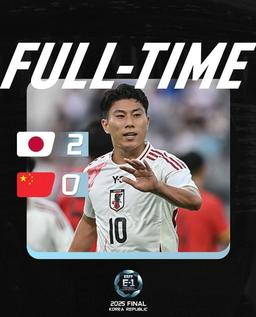 일본, 동아시안컵 축구 남자부 2차전서 중국 2-0 꺾고 2연승